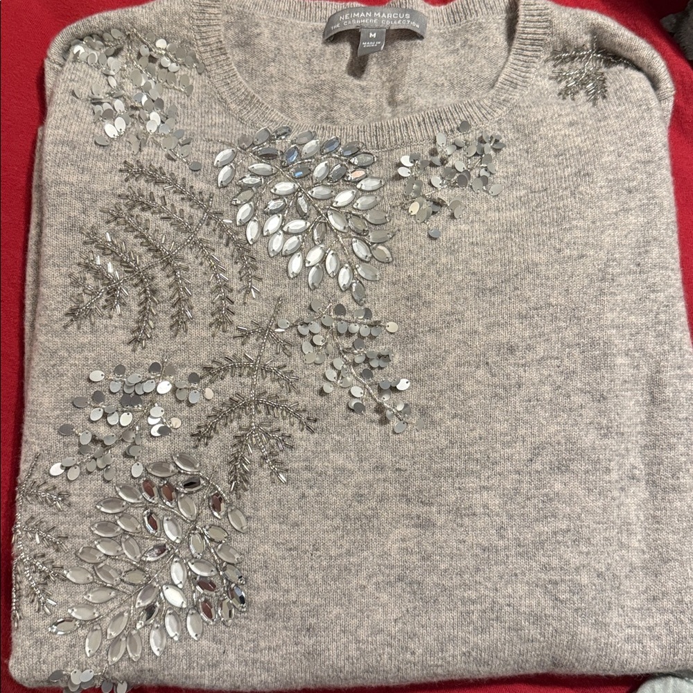 Neiman Marcus Crystal-Embellished Cashmere Sweater